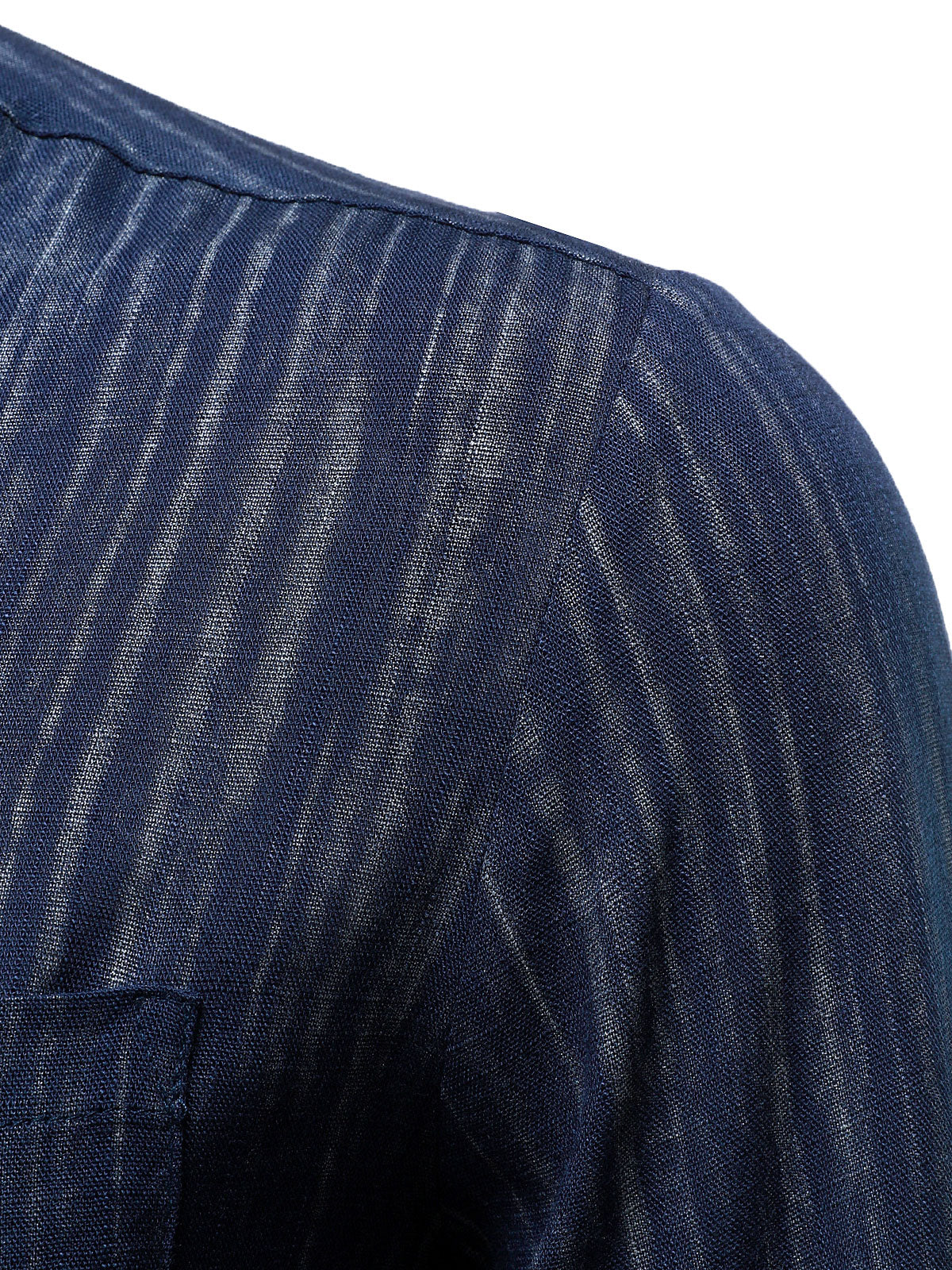 Men's Casual Breathable Pocket Long Sleeve Blue Striped Shirt