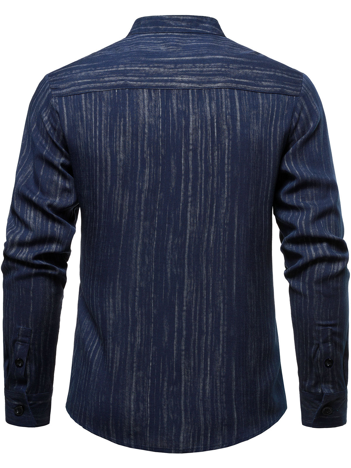 Men's Casual Breathable Pocket Long Sleeve Blue Striped Shirt