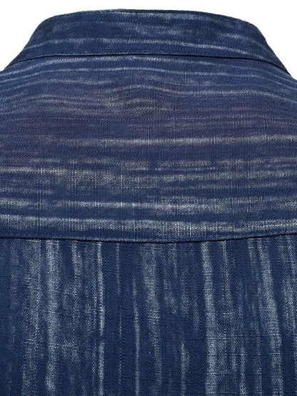 Men's Casual Breathable Pocket Long Sleeve Blue Striped Shirt