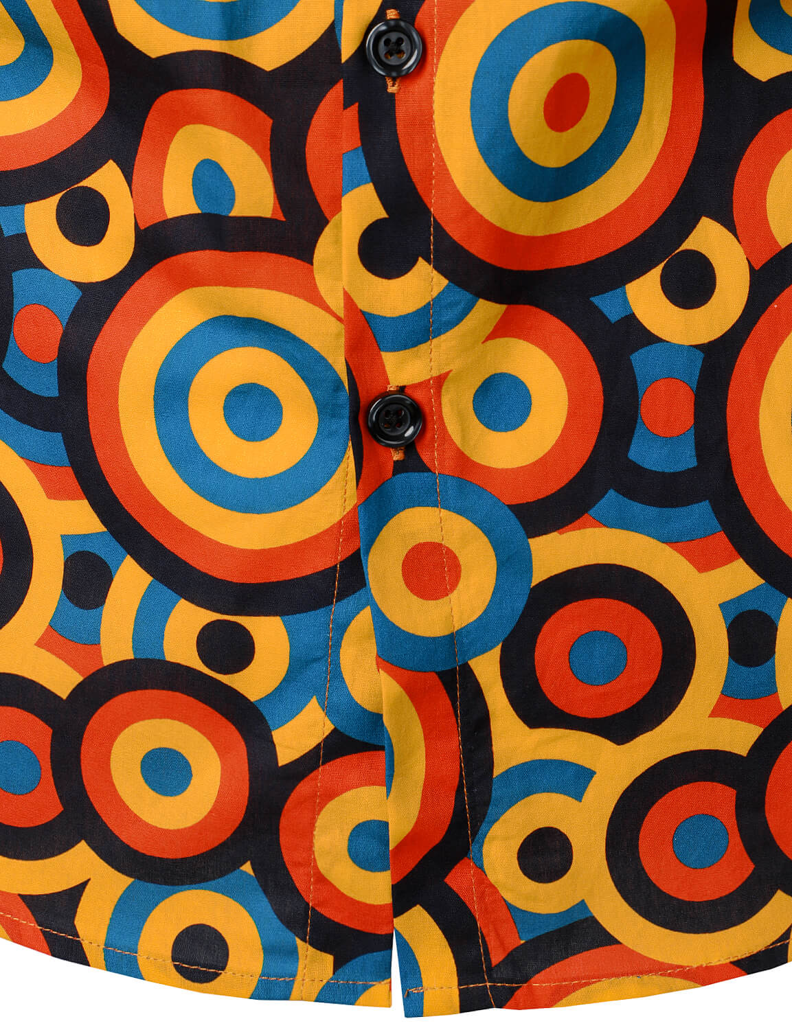 Men's Orange 70s Retro Button Up Vintage Geometric Circle Long Sleeve Shirt