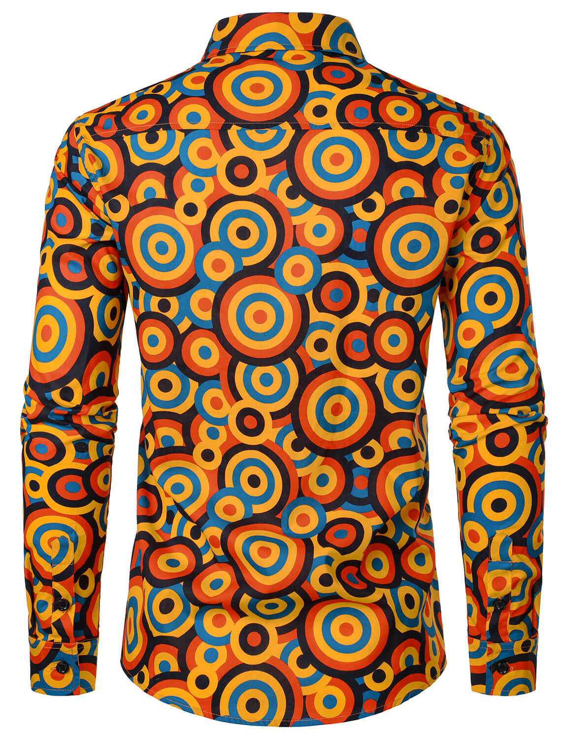 Men's Orange 70s Retro Button Up Vintage Geometric Circle Long Sleeve Shirt