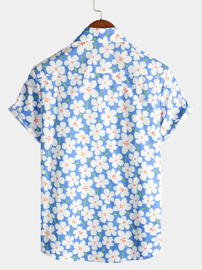 Men's Floral Print Holiday Flower Casual Short Sleeve Shirt