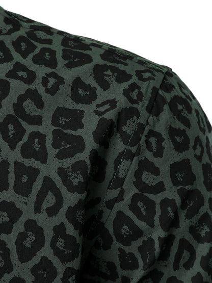Men's Green Leopard Cotton Long Sleeve Shirt