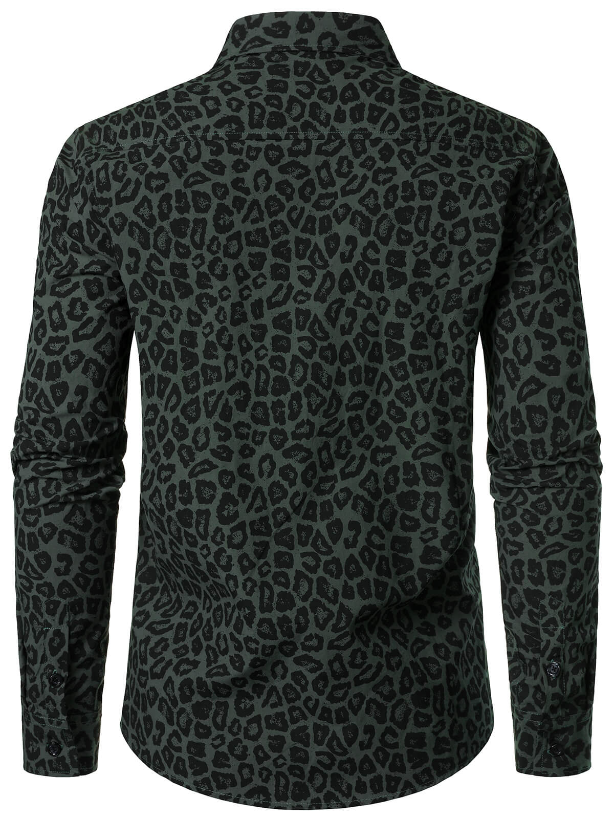 Men's Green Leopard Cotton Long Sleeve Shirt