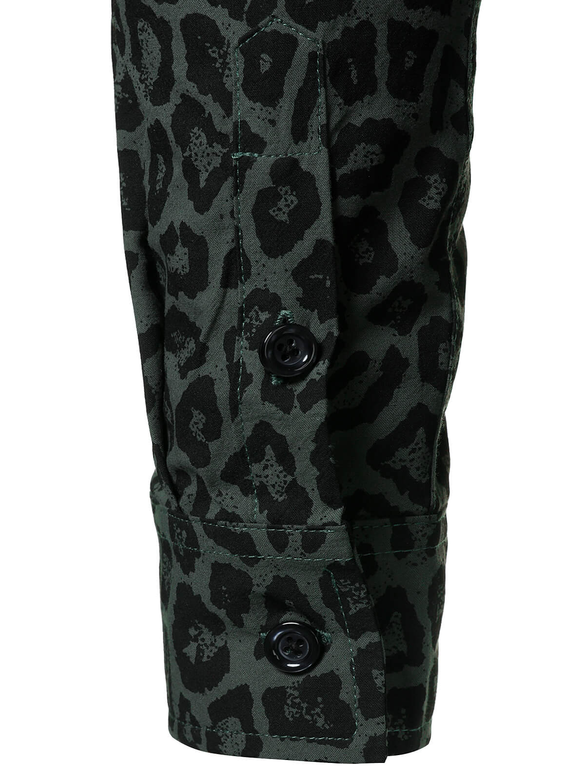 Men's Green Leopard Cotton Long Sleeve Shirt