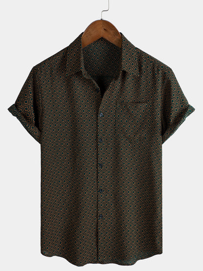 Men's Casual Holiday Short Sleeve Button Up Retro Shirt