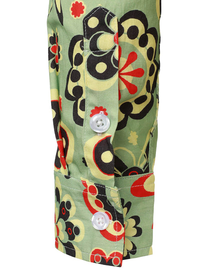 Men's Flower Print Cotton Vintage Long Sleeve Button Up Dress Shirt