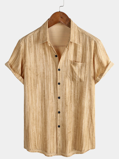 Men's Breathable Short Sleeve Pocket Black Striped Shirt