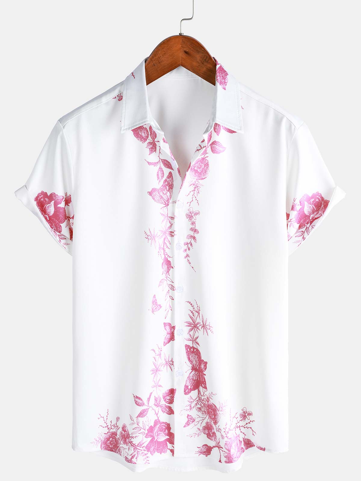 Men's Blue Floral Print Hawaiian Button Up Summer Beach Casual Collar Short Sleeve Shirt