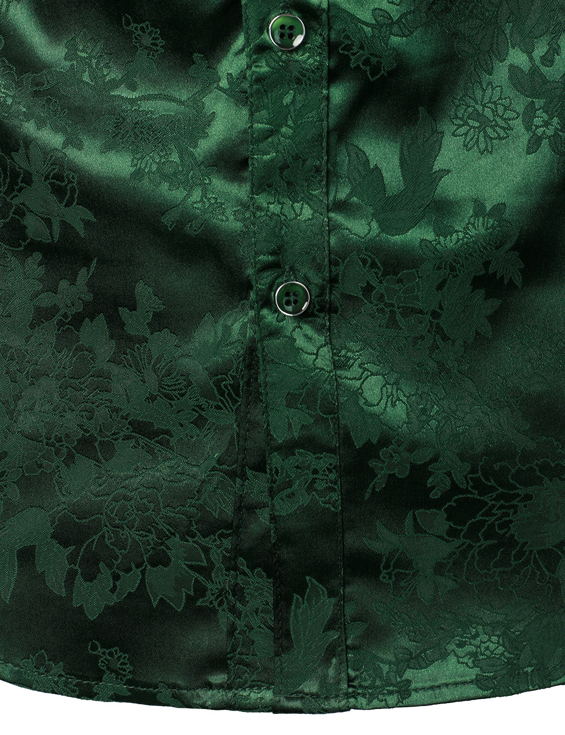 Men's Casual Shiny Satin Floral Jacquard Green Long Sleeve Button Up Dress Shirt
