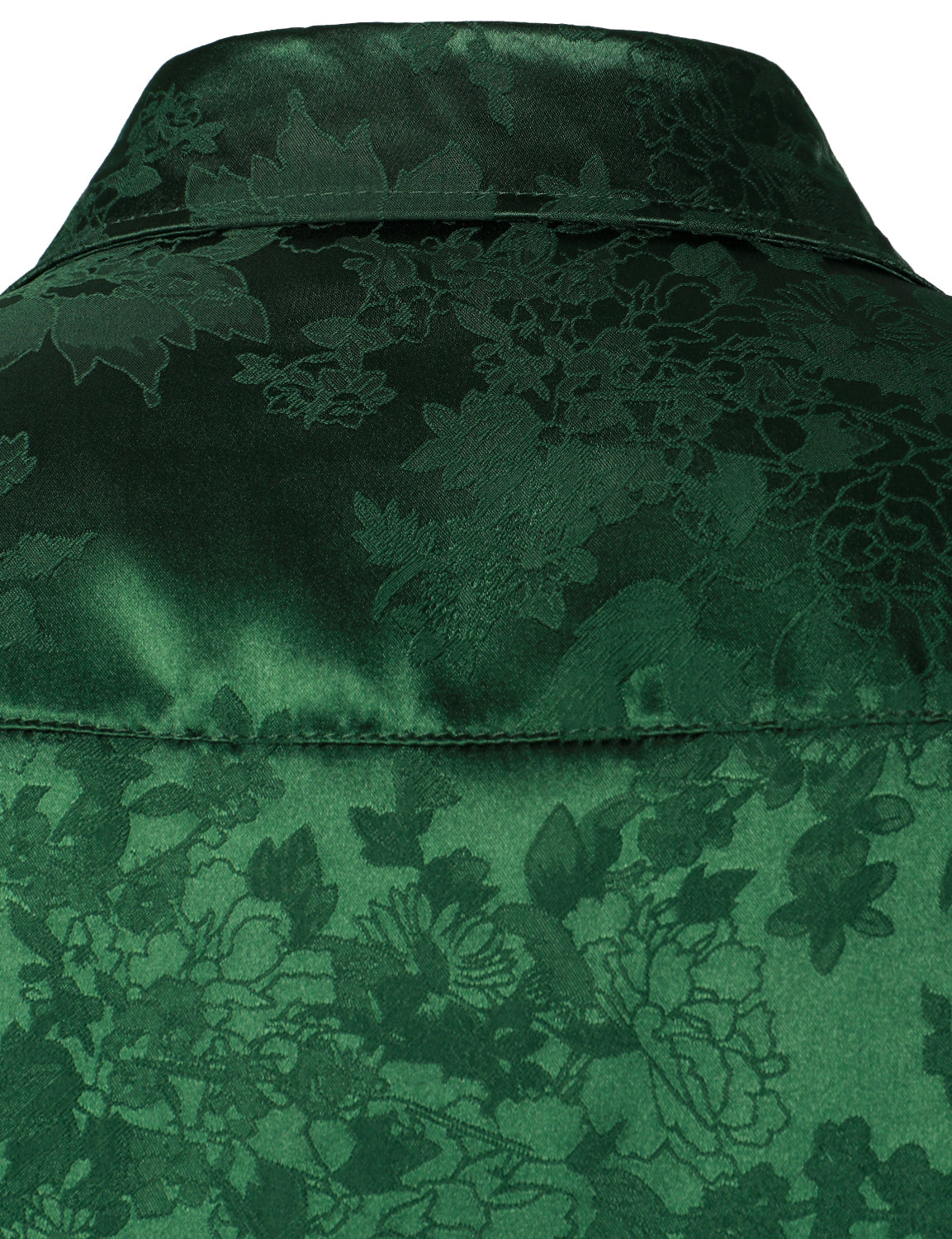 Men's Casual Shiny Satin Floral Jacquard Green Long Sleeve Button Up Dress Shirt