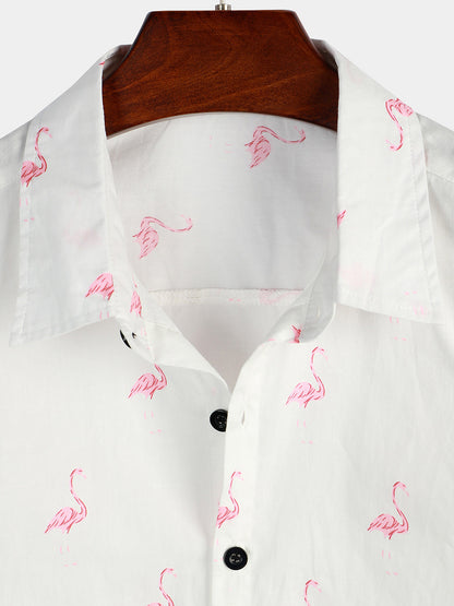 Men's Tropical Flamingo Animal Button Up Casual Hawaiian Holiday Short Sleeve Shirt