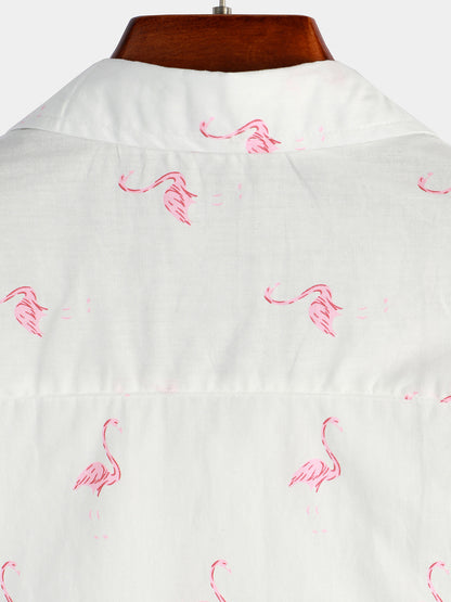 Men's Tropical Flamingo Animal Button Up Casual Hawaiian Holiday Short Sleeve Shirt
