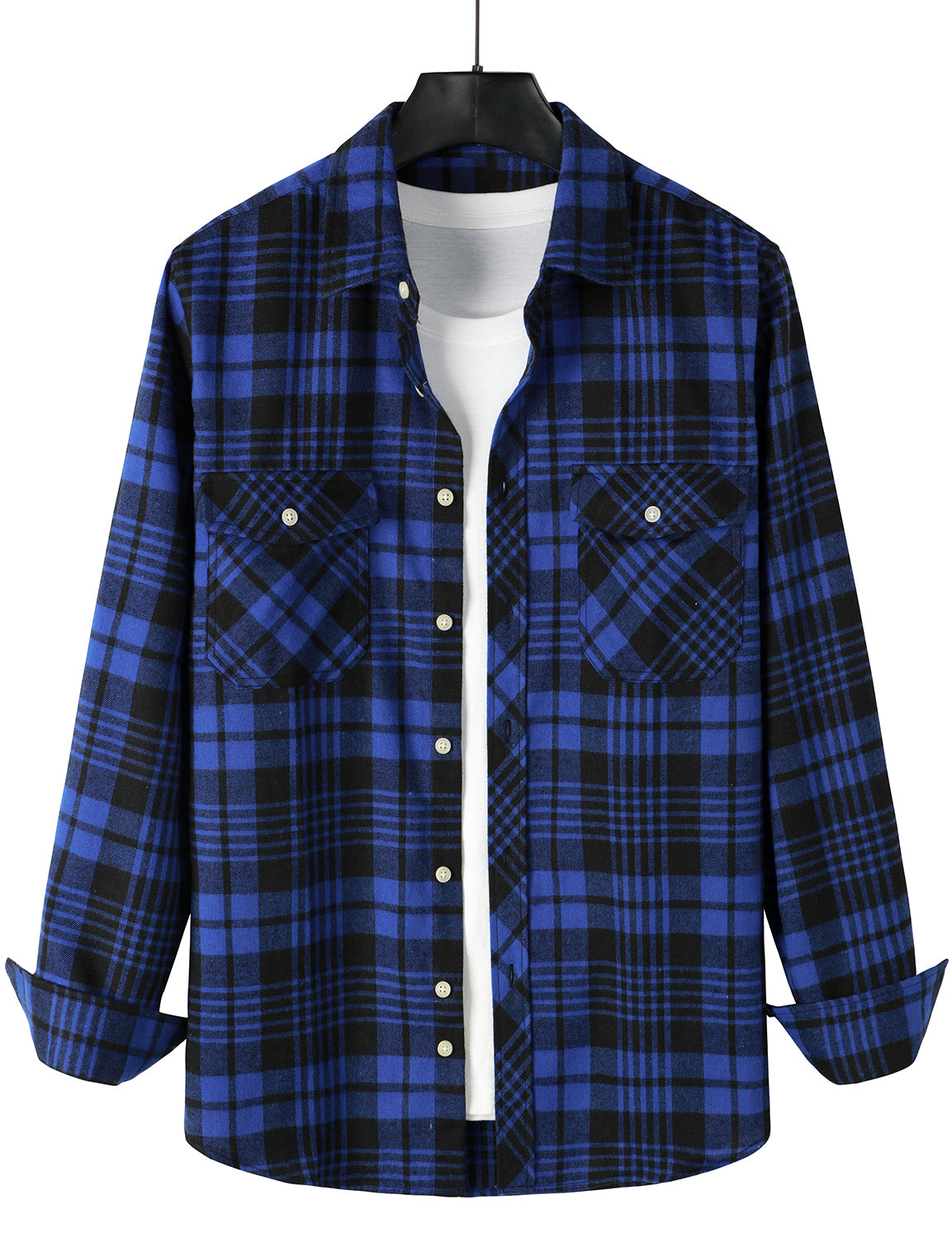 Men's Casual Plaid Double Pocket Flannel Checkered Button Up Long Sleeve Shirt