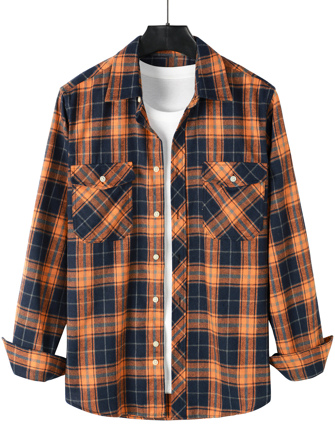 Men's Casual Plaid Double Pocket Flannel Checkered Button Up Long Sleeve Shirt