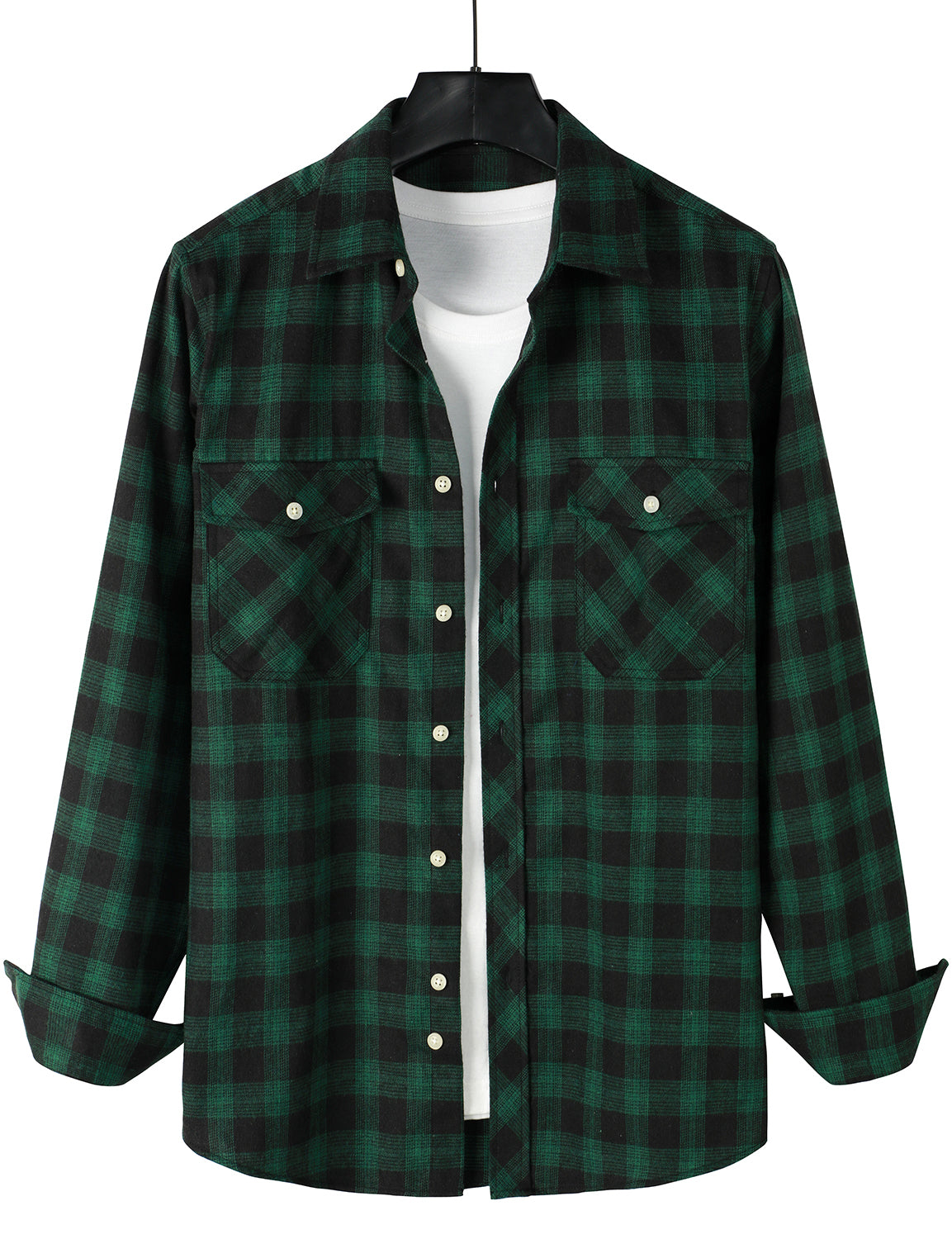 Men's Casual Plaid Double Pocket Flannel Checkered Button Up Long Sleeve Shirt