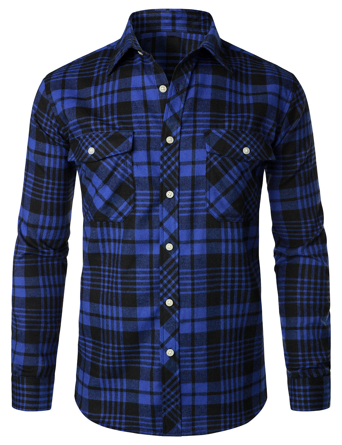 Men's Casual Plaid Double Pocket Flannel Checkered Button Up Long Sleeve Shirt