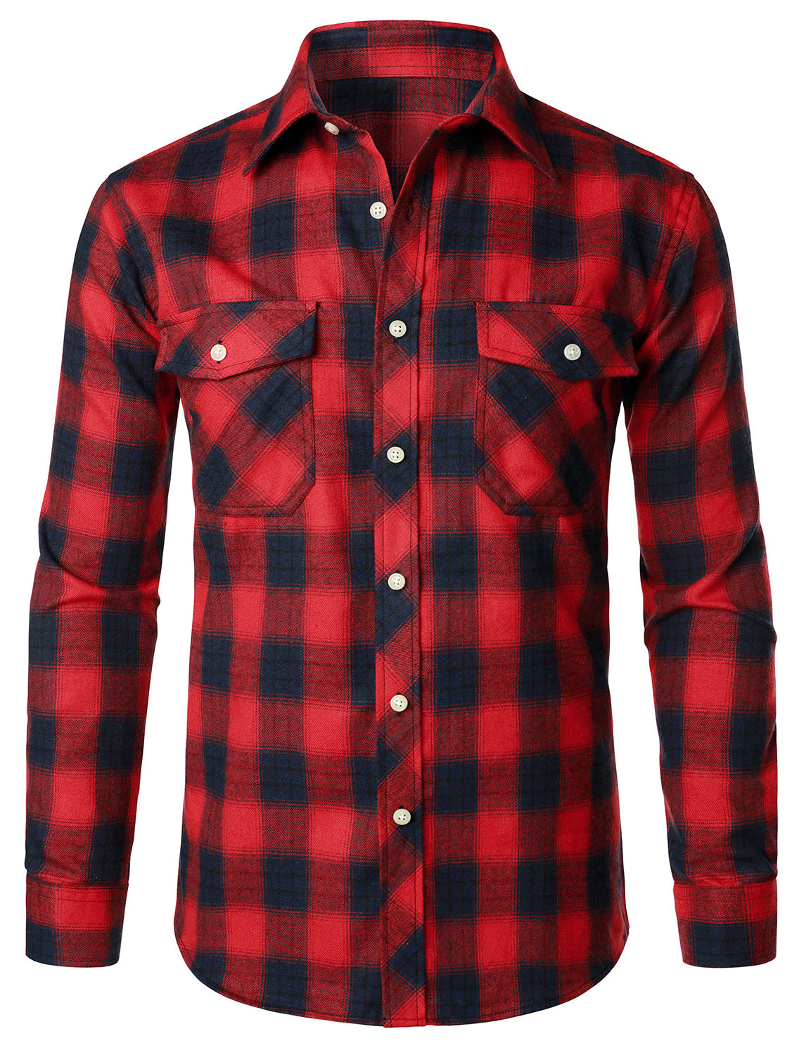 Men's Casual Plaid Double Pocket Flannel Checkered Button Up Long Sleeve Shirt