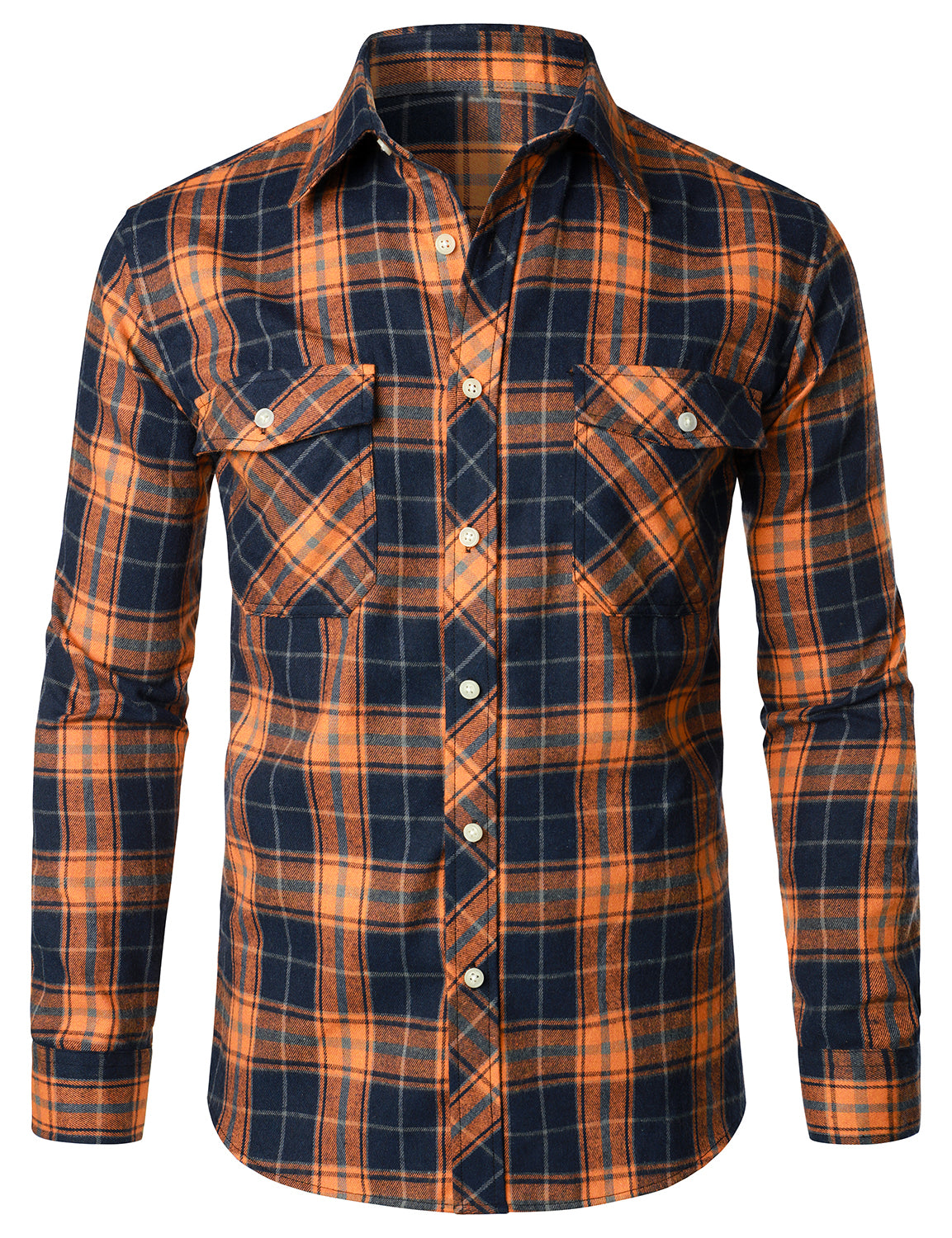 Men's Casual Plaid Double Pocket Flannel Checkered Button Up Long Sleeve Shirt