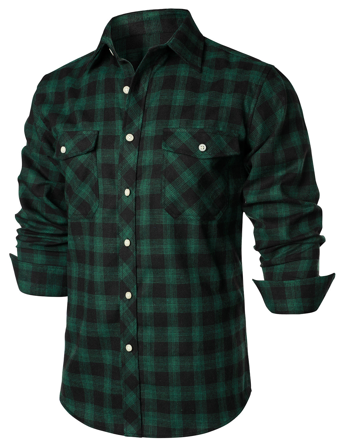 Men's Casual Plaid Double Pocket Flannel Checkered Button Up Long Sleeve Shirt