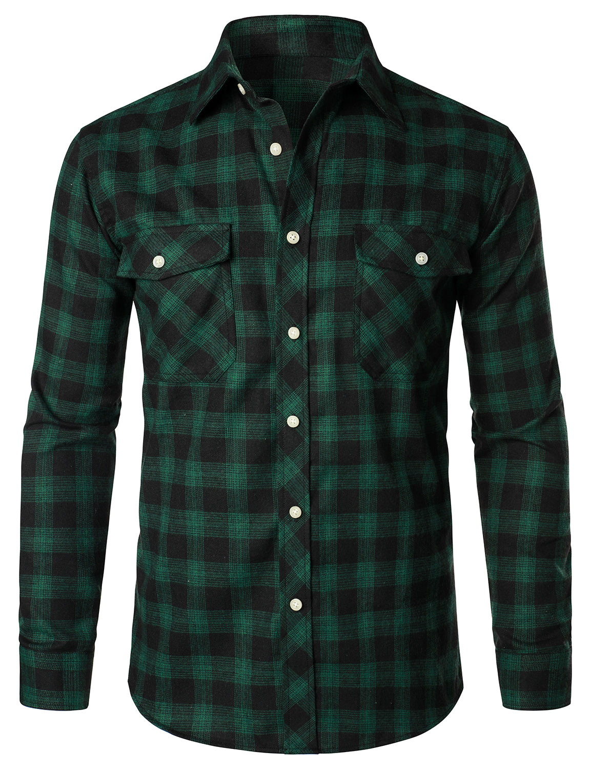 Men's Casual Plaid Double Pocket Flannel Checkered Button Up Long Sleeve Shirt