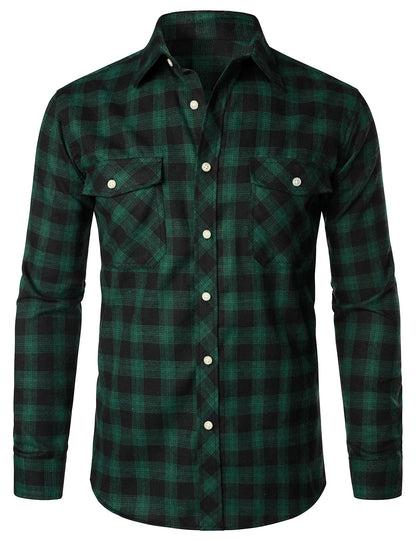 Men's Casual Plaid Double Pocket Flannel Checkered Button Up Long Sleeve Shirt