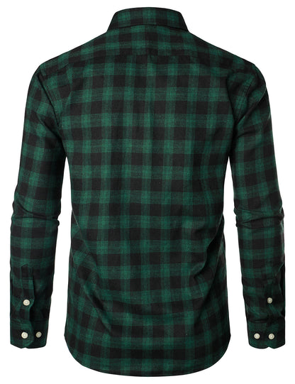 Men's Casual Plaid Double Pocket Flannel Checkered Button Up Long Sleeve Shirt