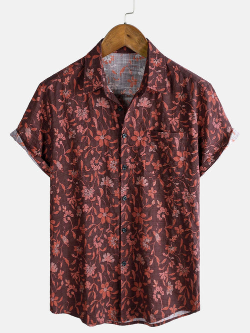 Men's Lightweight Breathable Cotton Botanical Graphic Summer Casual Shirt