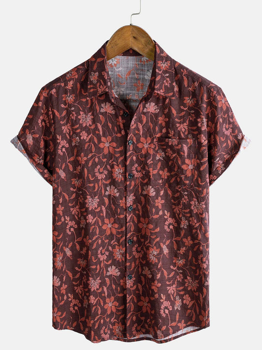 Men's Lightweight Breathable Cotton Botanical Graphic Summer Casual Shirt