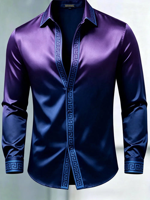 Men's Luxury Glossy Satin Long Sleeve Gradient Purple Dress Shirt