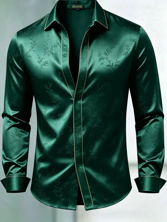 Men's Luxury Glossy Satin Long Sleeve Gradient Burgundy Dress Shirt