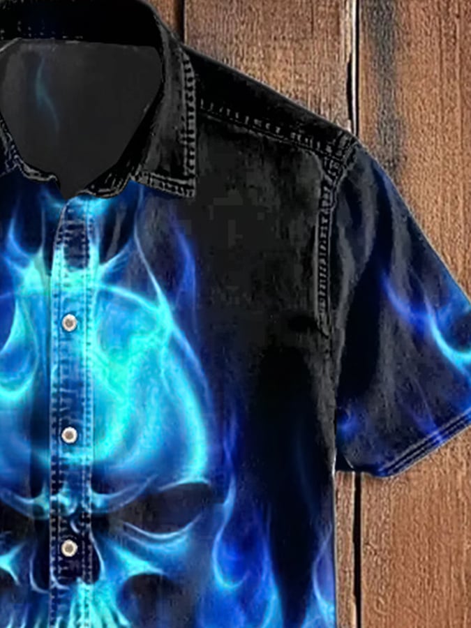 Men's Skull Printed Casual Short Sleeve Shirt