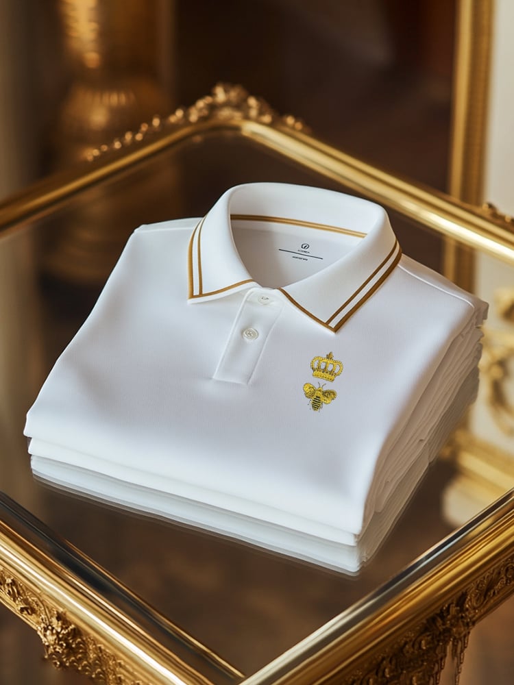 Men's Classic Business Check Logo Button Short Sleeve Polo Shirt