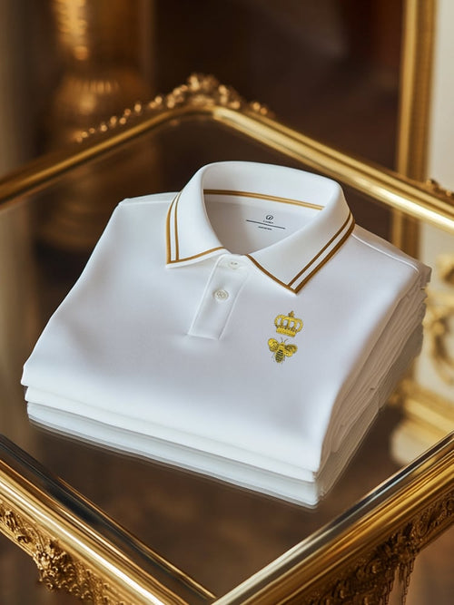 Men's Classic Business Check Logo Button Short Sleeve Polo Shirt