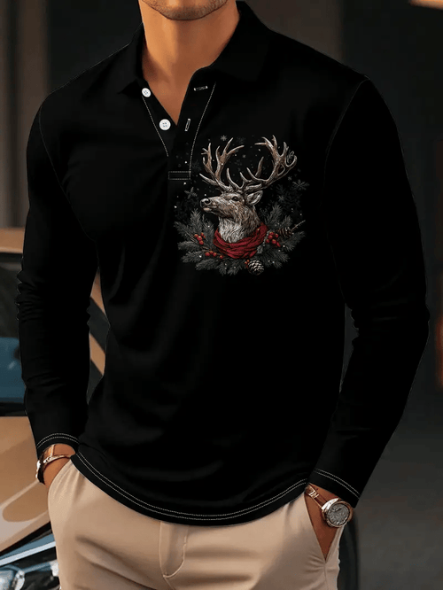 Men's Christmas Casual Light Luxury Long Sleeve Polo Shirt