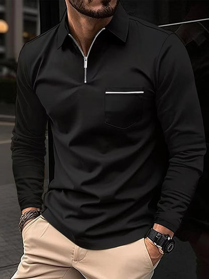 Sports Casual Slim Fit Long Sleeve Half Zip Polo Shirt