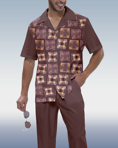Rianmond Men's Color Block Short Sleeve Shirt Walking Set 319