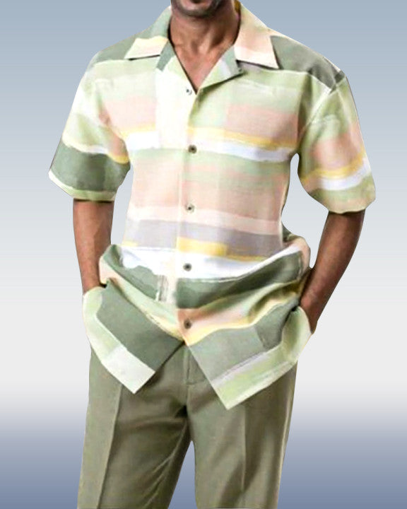 Textured Two-Piece Short Sleeve Printed Walking Pants