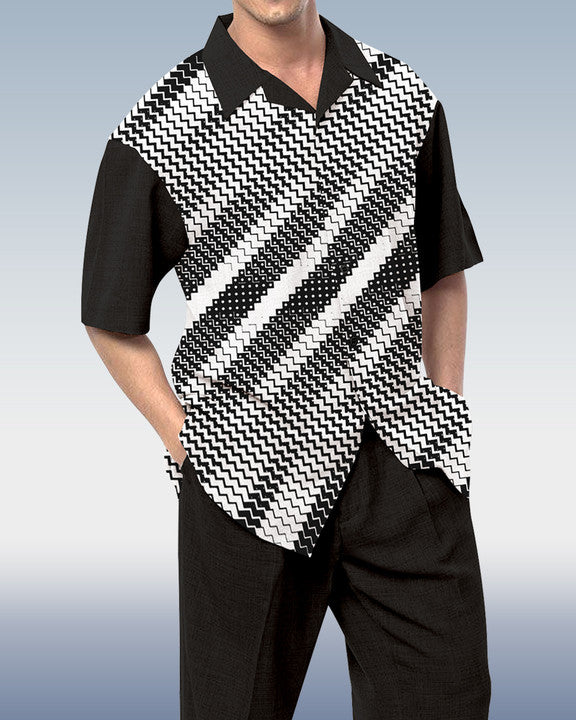 Rianmond Men's Geometric Print Short Sleeve Walking Suit 526