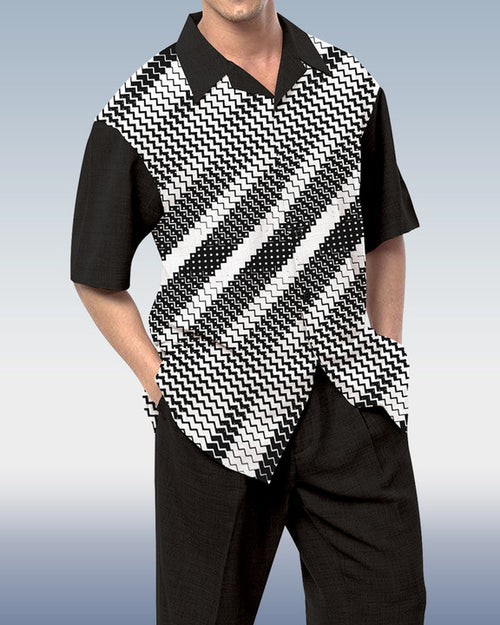 Rianmond Men's Geometric Print Short Sleeve Walking Suit 526