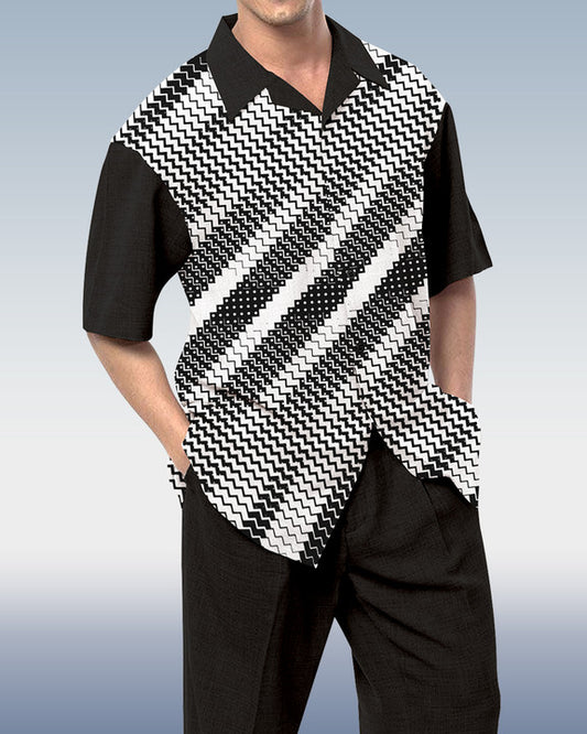 Rianmond Men's Geometric Print Short Sleeve Walking Suit 526