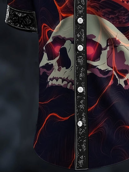 Men's Casual Dark Skull Art Satin Shirt