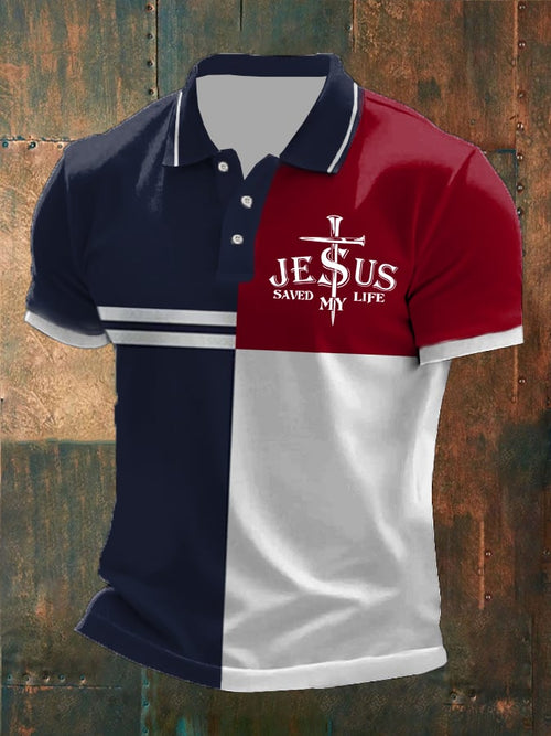 Men's Cross Flag Printed Casual Polo Shirt
