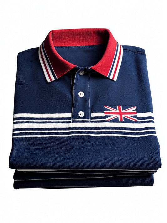 Men's Business Casual Union Jack Button Short Sleeve Polo Shirt
