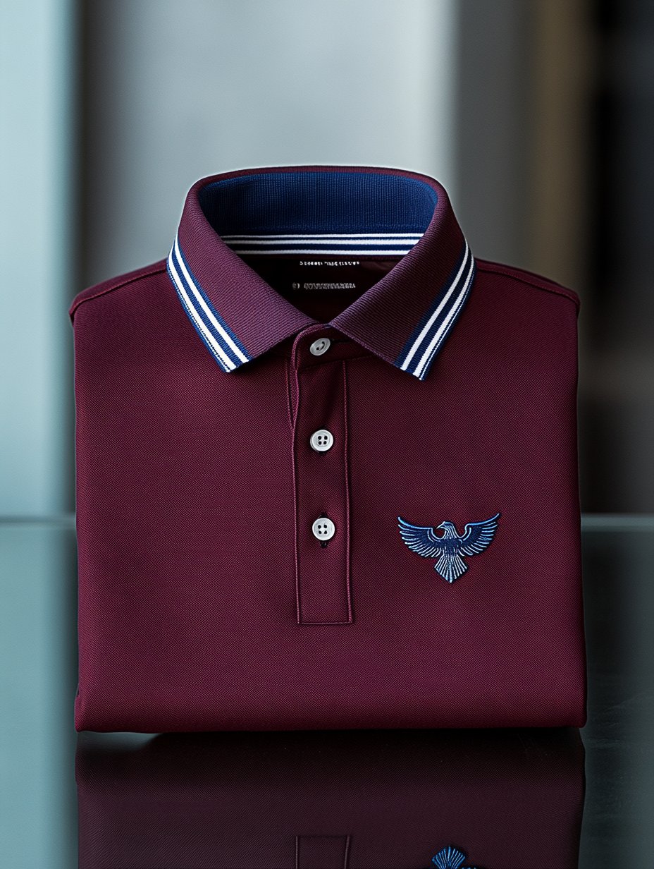 Men's Business Casual Eagle Embroidered Button-Down Short-Sleeved Polo Shirt
