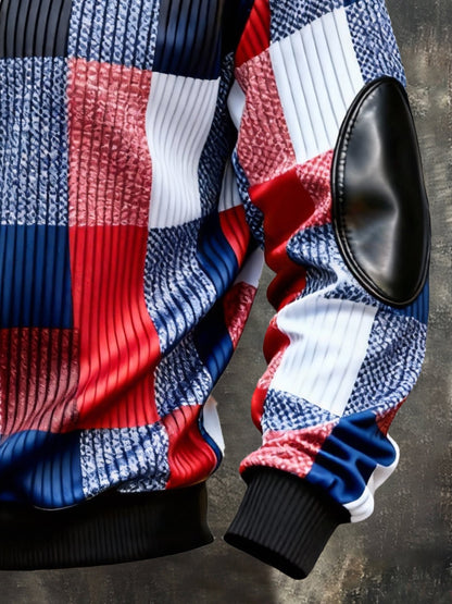 Men's Vintage Color-Block Printed Zip-Up Hoodie