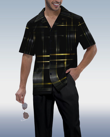 Rianmond Men's Ombre Print Short Sleeve Shirt Walking Set 471