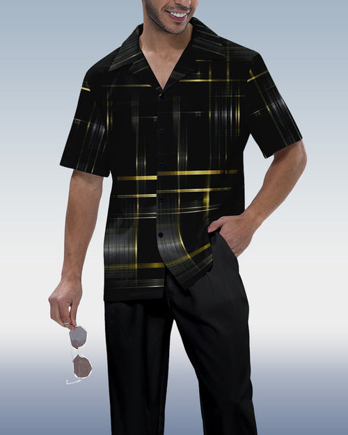 Rianmond Men's Ombre Print Short Sleeve Shirt Walking Set 471