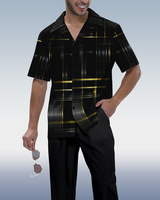Rianmond Men's Ombre Print Short Sleeve Shirt Walking Set 471