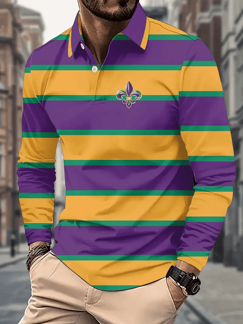 Men's Party Carnival Print Long Sleeve Polo Shirt